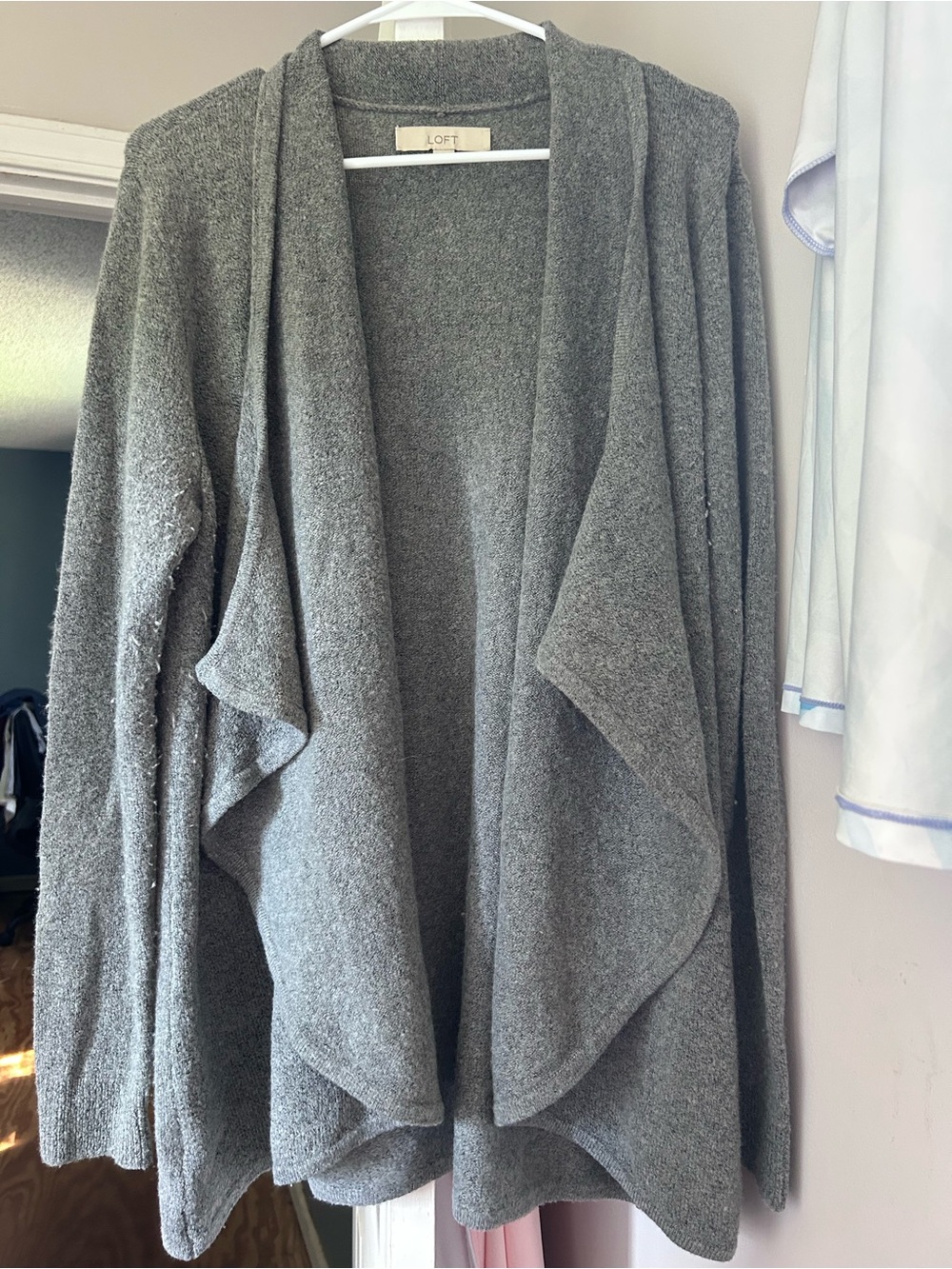 LOFT Gray Draped Open-Front Cardigan